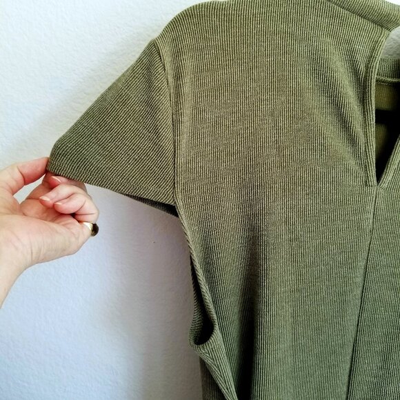 TopShop Short-Sleeve Maxi Dress Size 14 Moss / Olive Green Color Stretch Fabric - Picture 8 of 14